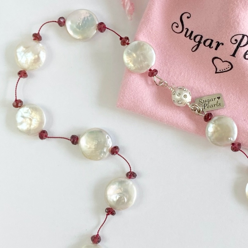 Tin Cup Coin Pearl & Garnet Necklace - Picture 3 of 6